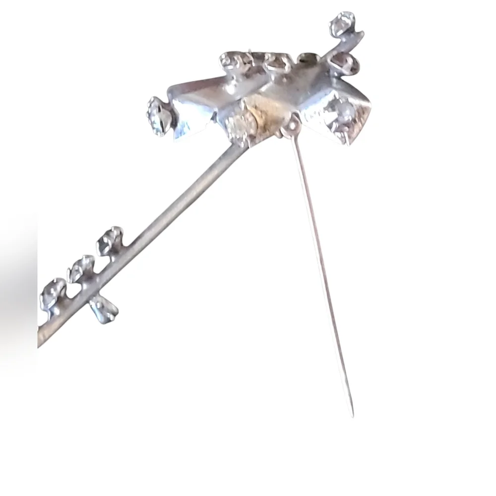 1940s Sterling Silver & Rhinestones Umbrella Brooch